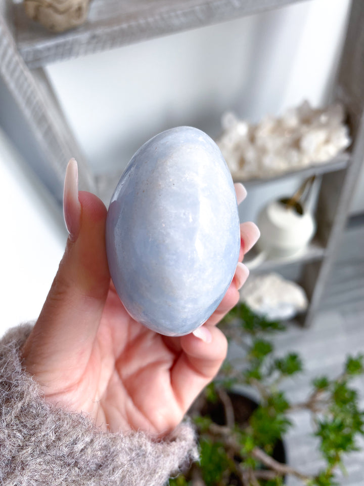 Large Rounded Blue Calcite Palm Stone #2