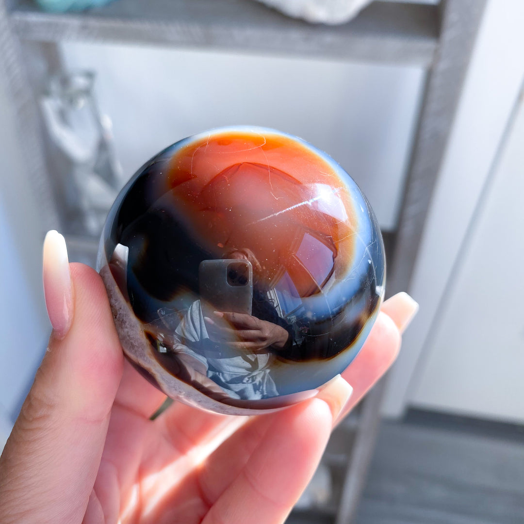 Lightning Stripe Black &amp; Red Agate Sphere 
