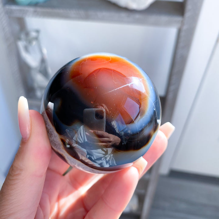 Lightning Stripe Black &amp; Red Agate Sphere 
