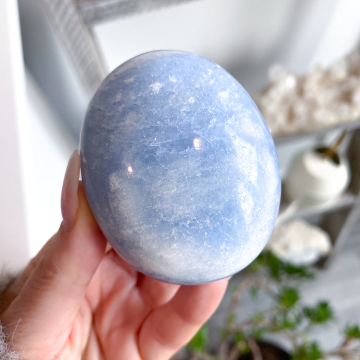 Large Blue Calcite Palm Stone #1