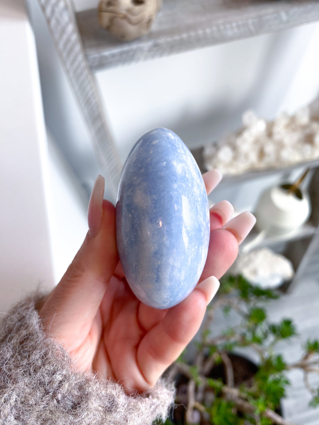 Large Blue Calcite Palm Stone #1