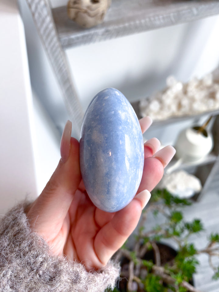 Large Blue Calcite Palm Stone #1