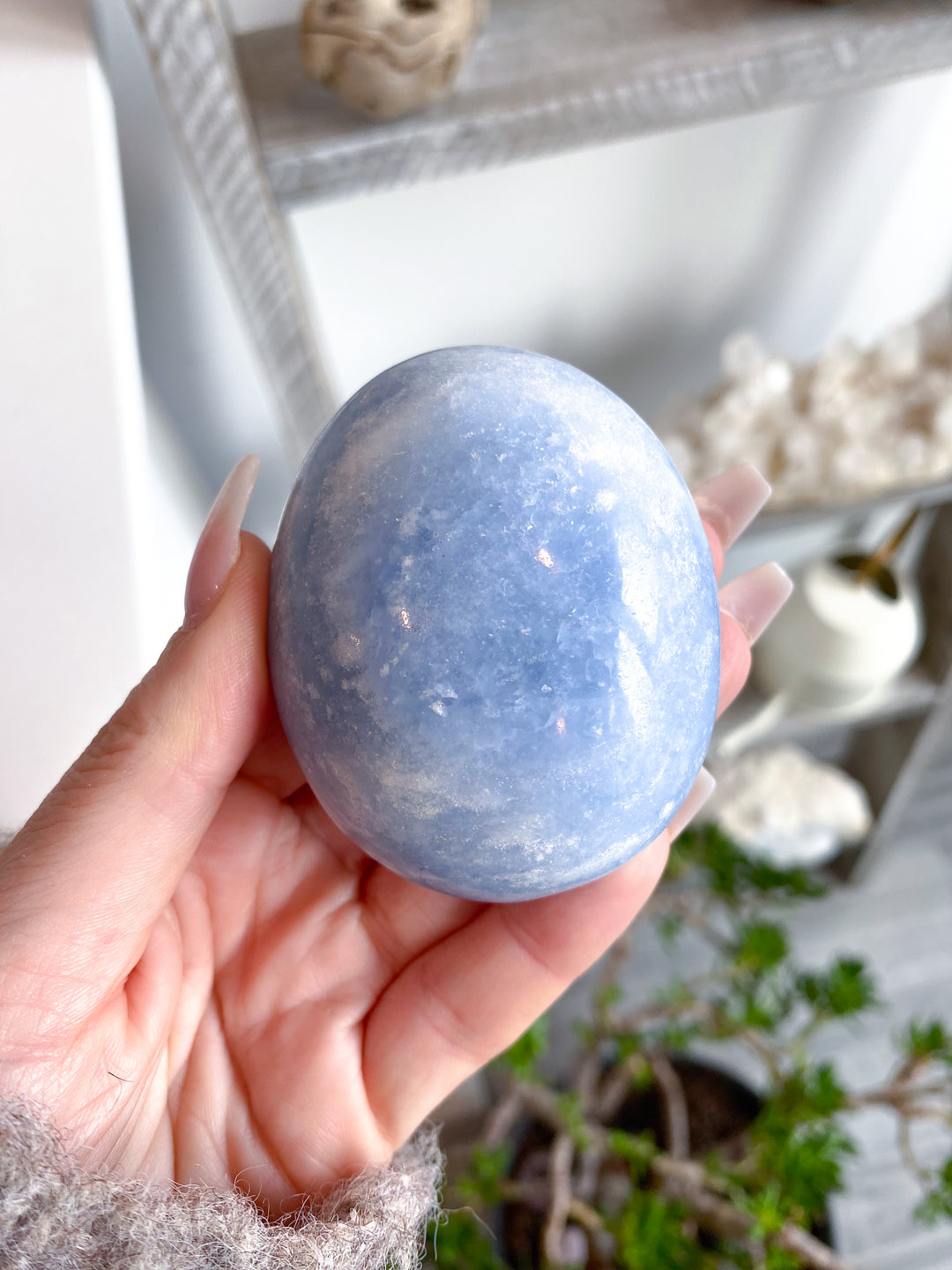 Large Blue Calcite Palm Stone #1