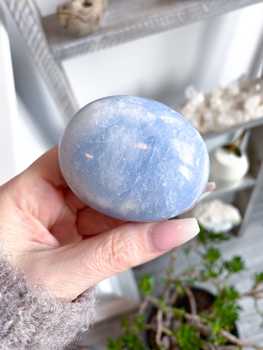Large Blue Calcite Palm Stone #1