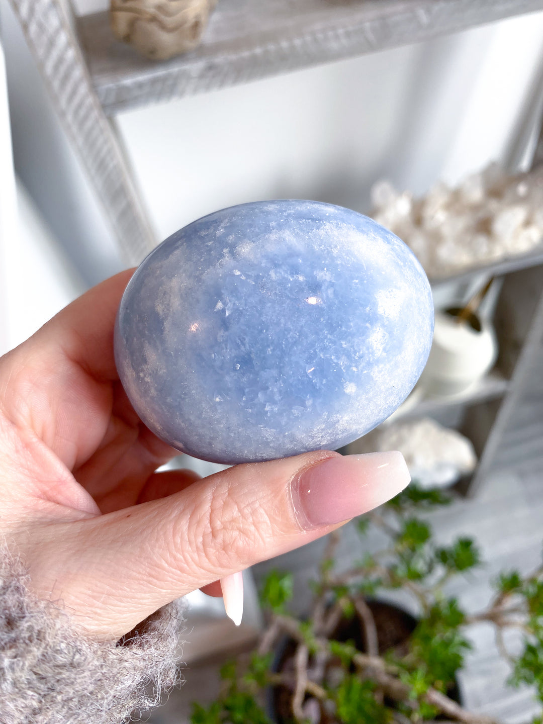 Large Blue Calcite Palm Stone #1