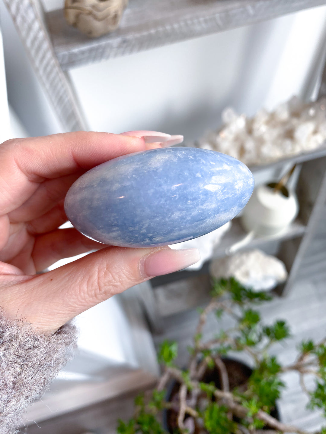 Large Blue Calcite Palm Stone #1