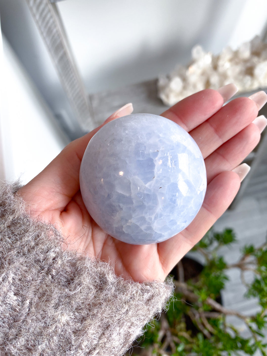 Large Rounded Blue Calcite Palm Stone #3