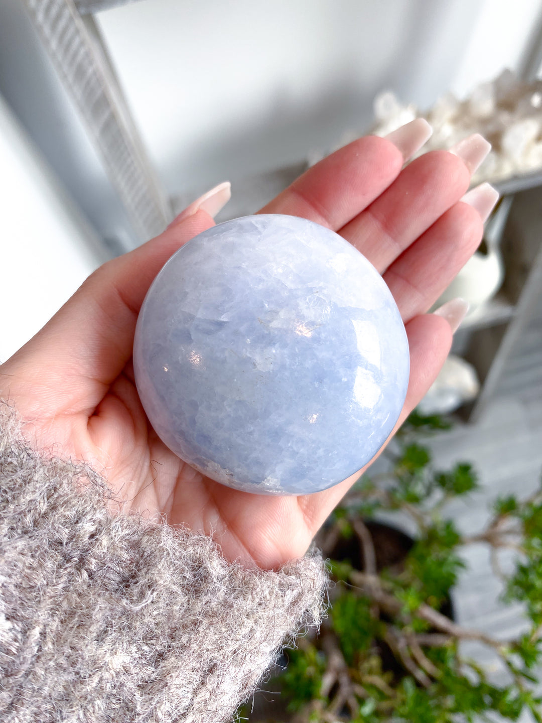 Large Rounded Blue Calcite Palm Stone #3