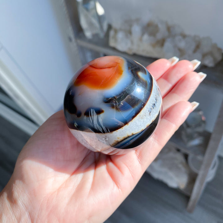 Lightning Stripe Black &amp; Red Agate Sphere 