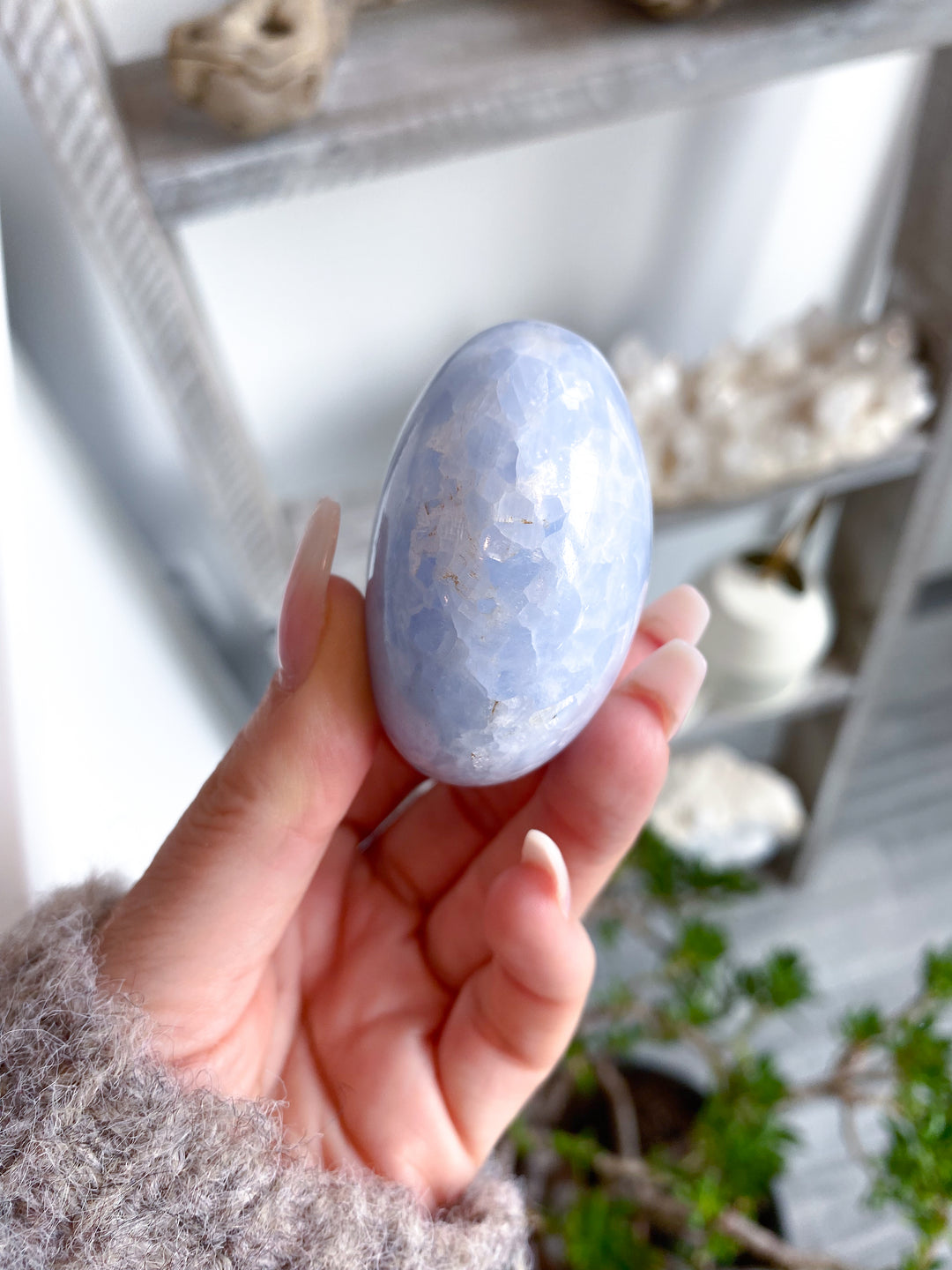 Large Rounded Blue Calcite Palm Stone #3