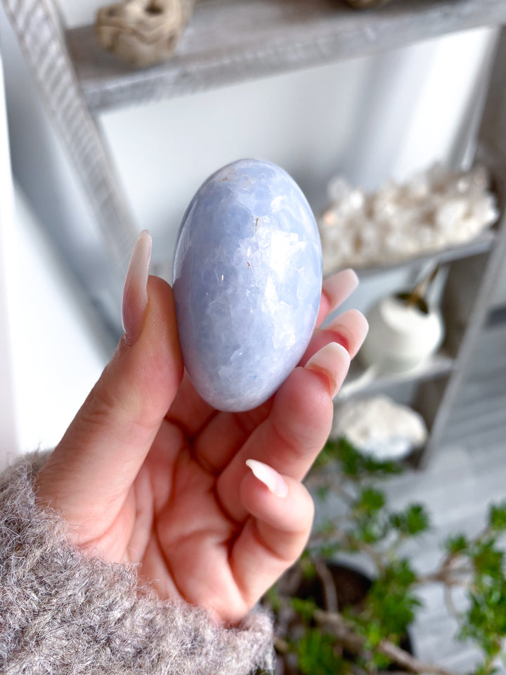 Large Rounded Blue Calcite Palm Stone #3