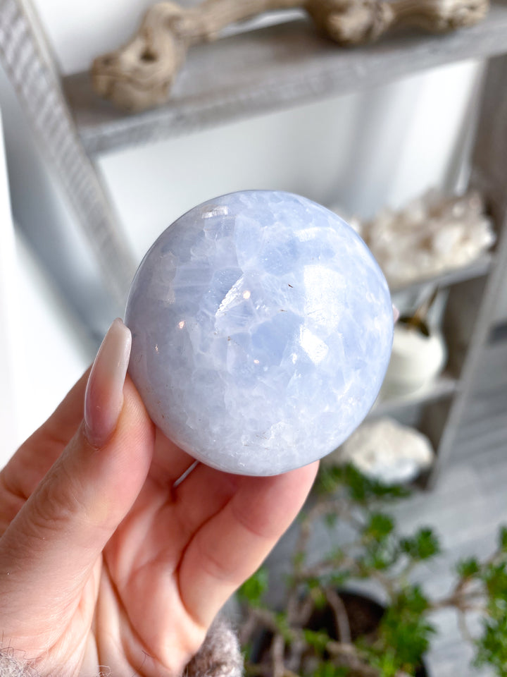Large Rounded Blue Calcite Palm Stone #3