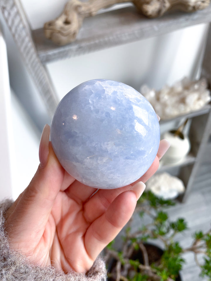 Large Rounded Blue Calcite Palm Stone #3