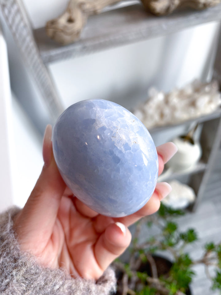 Large Rounded Blue Calcite Palm Stone #3