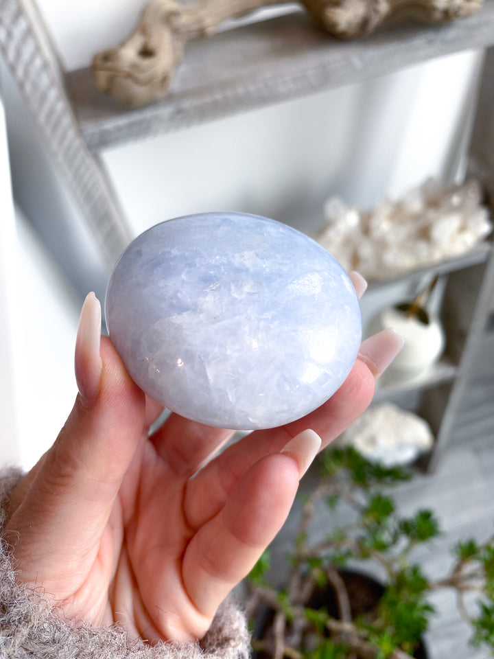 Large Rounded Blue Calcite Palm Stone #3