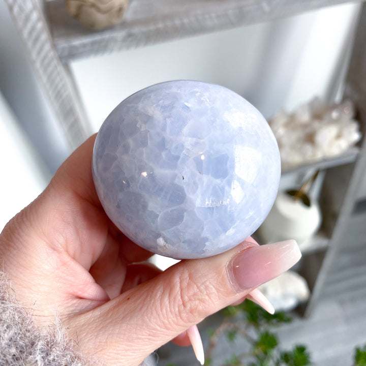 Large Rounded Blue Calcite Palm Stone #3