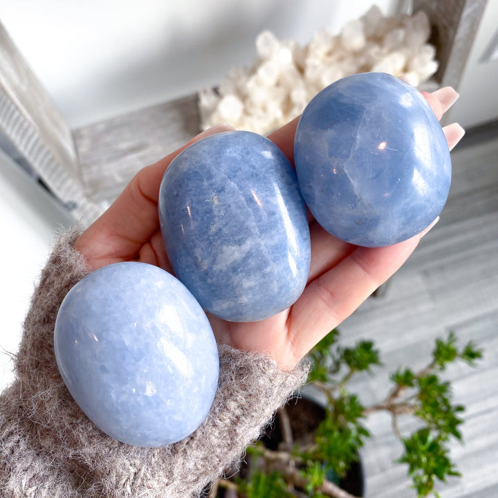 Blue Calcite Palm Stone