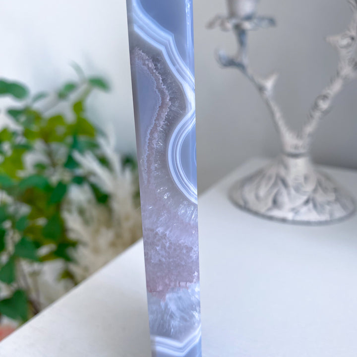 Druzy Blue Agate Standing Slice Tower 