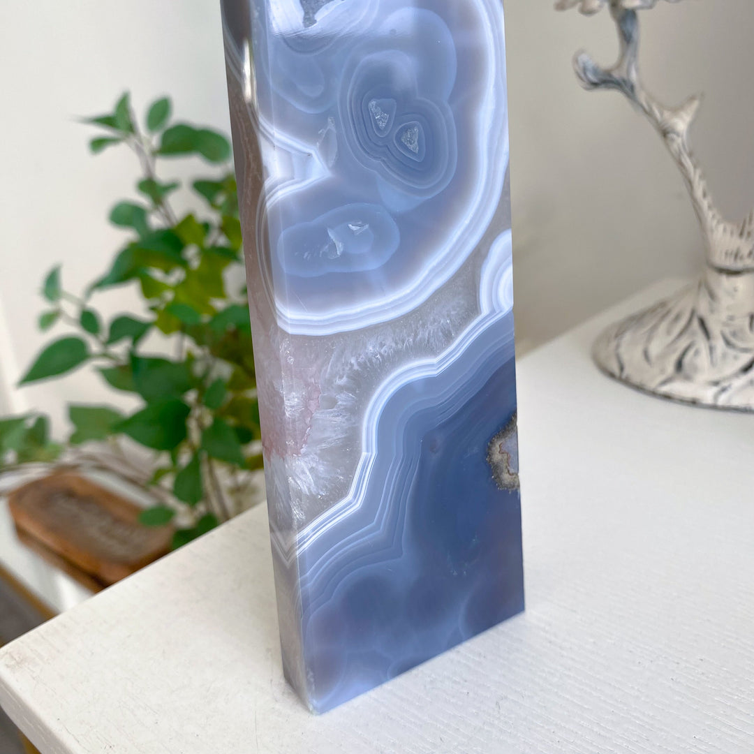 Druzy Blue Agate Standing Slice Tower 