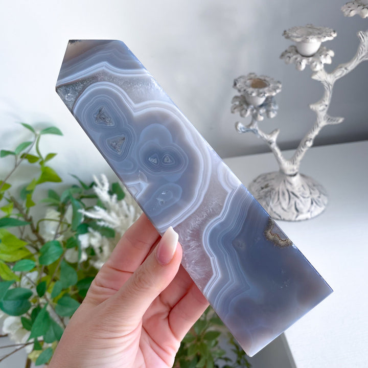 Druzy Blue Agate Standing Slice Tower 