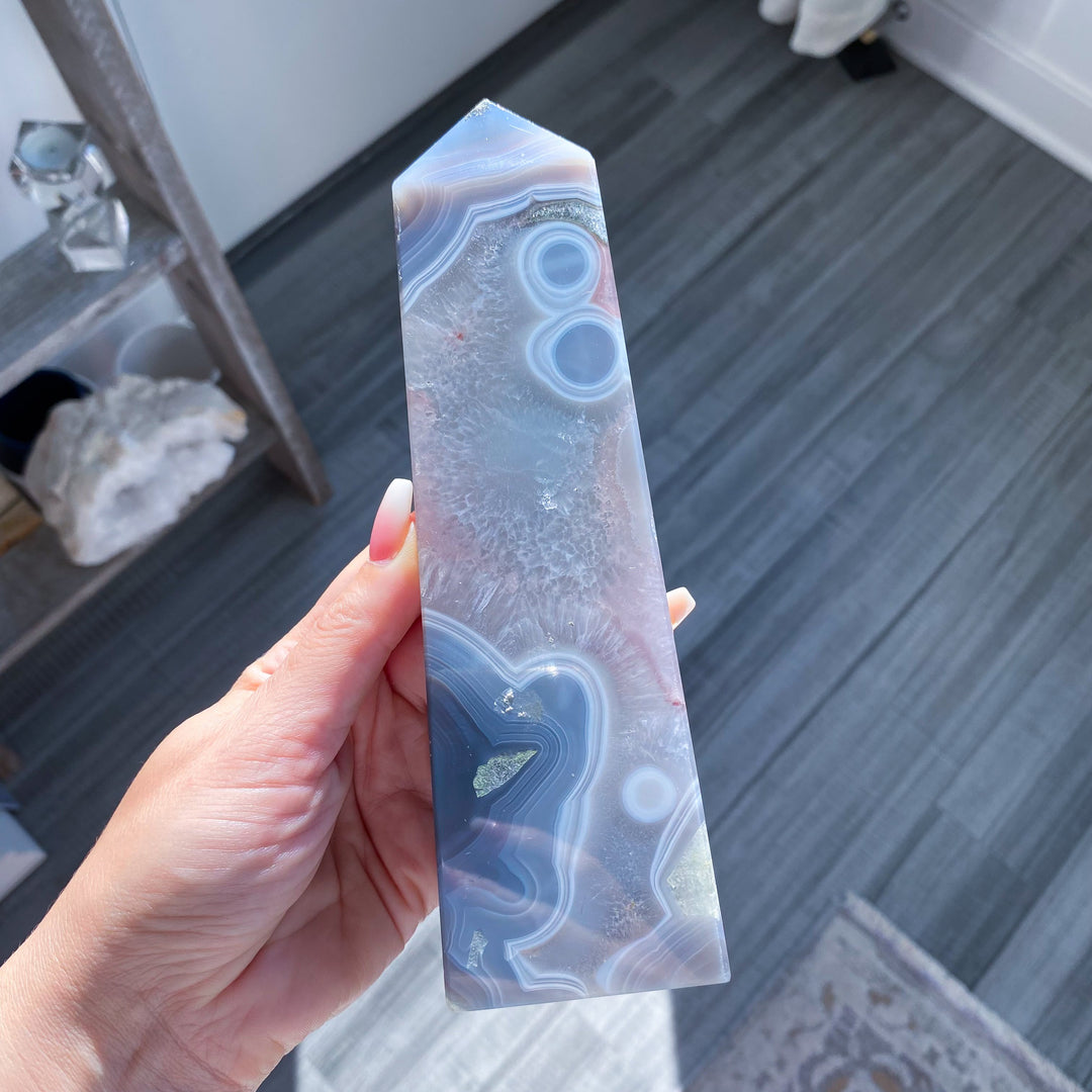 Druzy Blue Agate Standing Slice Tower 