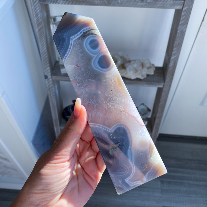 Druzy Blue Agate Standing Slice Tower 