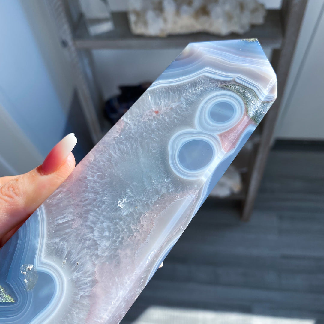 Druzy Blue Agate Standing Slice Tower 