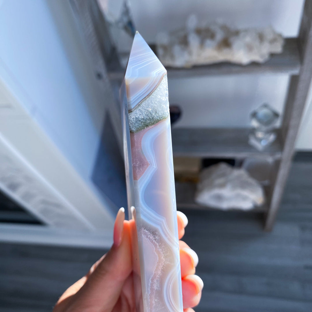 Druzy Blue Agate Standing Slice Tower 