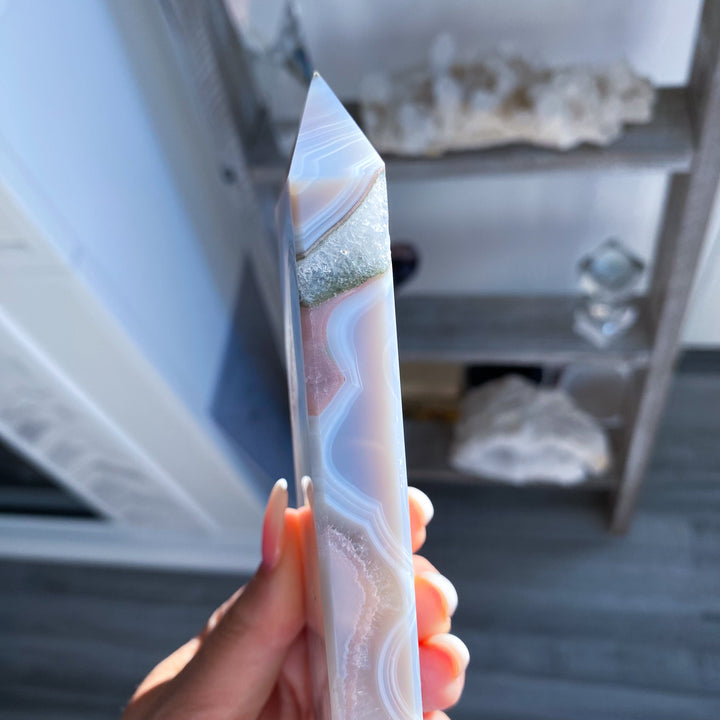 Druzy Blue Agate Standing Slice Tower 