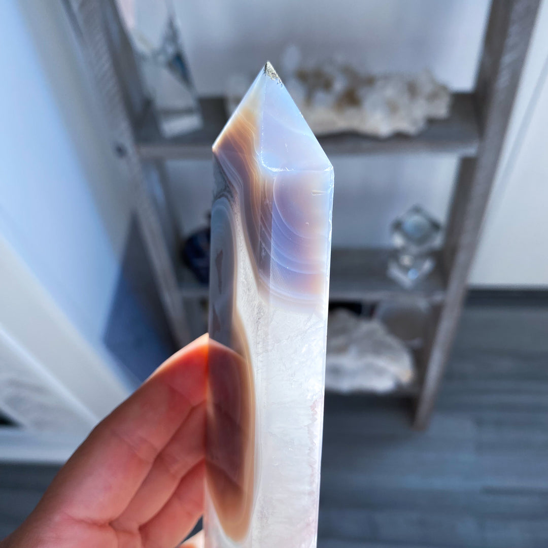 Druzy Blue Agate Standing Slice Tower 
