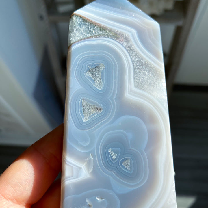 Druzy Blue Agate Standing Slice Tower 