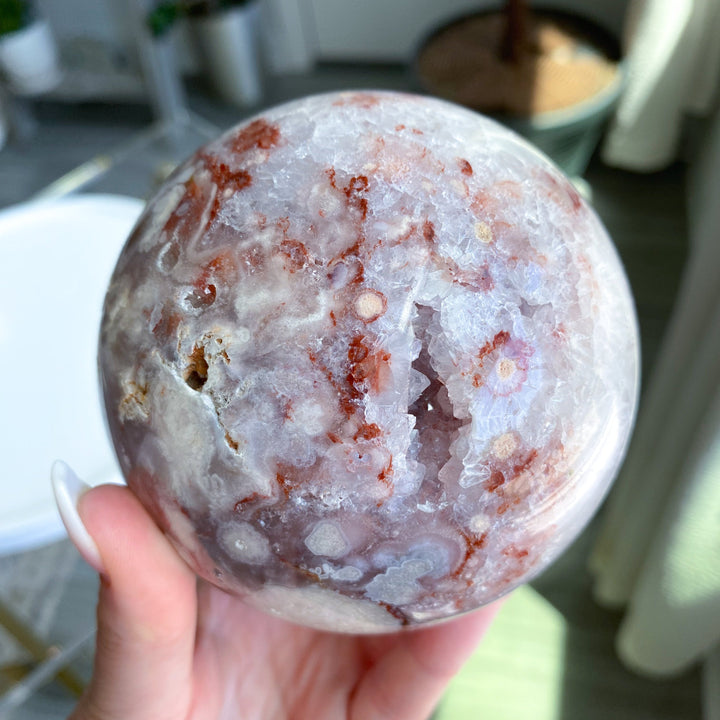 XL Pink Flower Agate & Amethyst Sphere