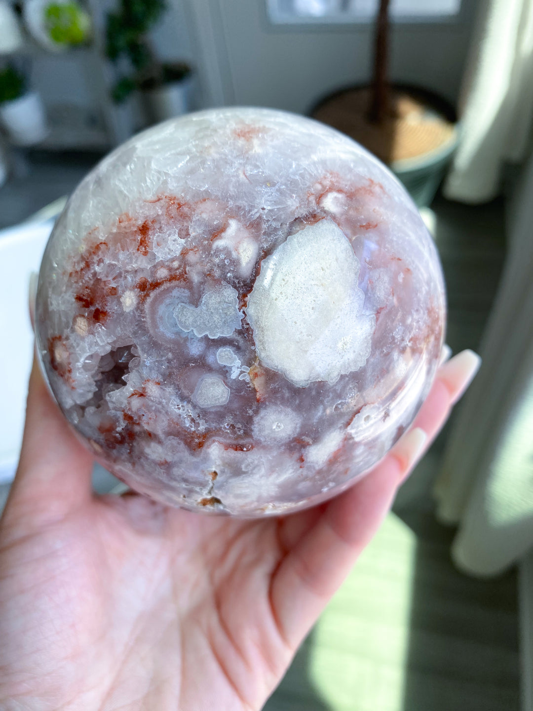 XL Pink Flower Agate & Amethyst Sphere