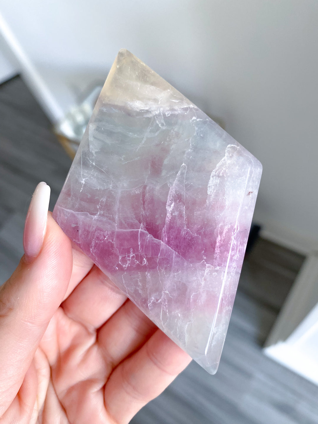 B Quality Aqua &amp; Purple Fluorite Diamond on Stand 