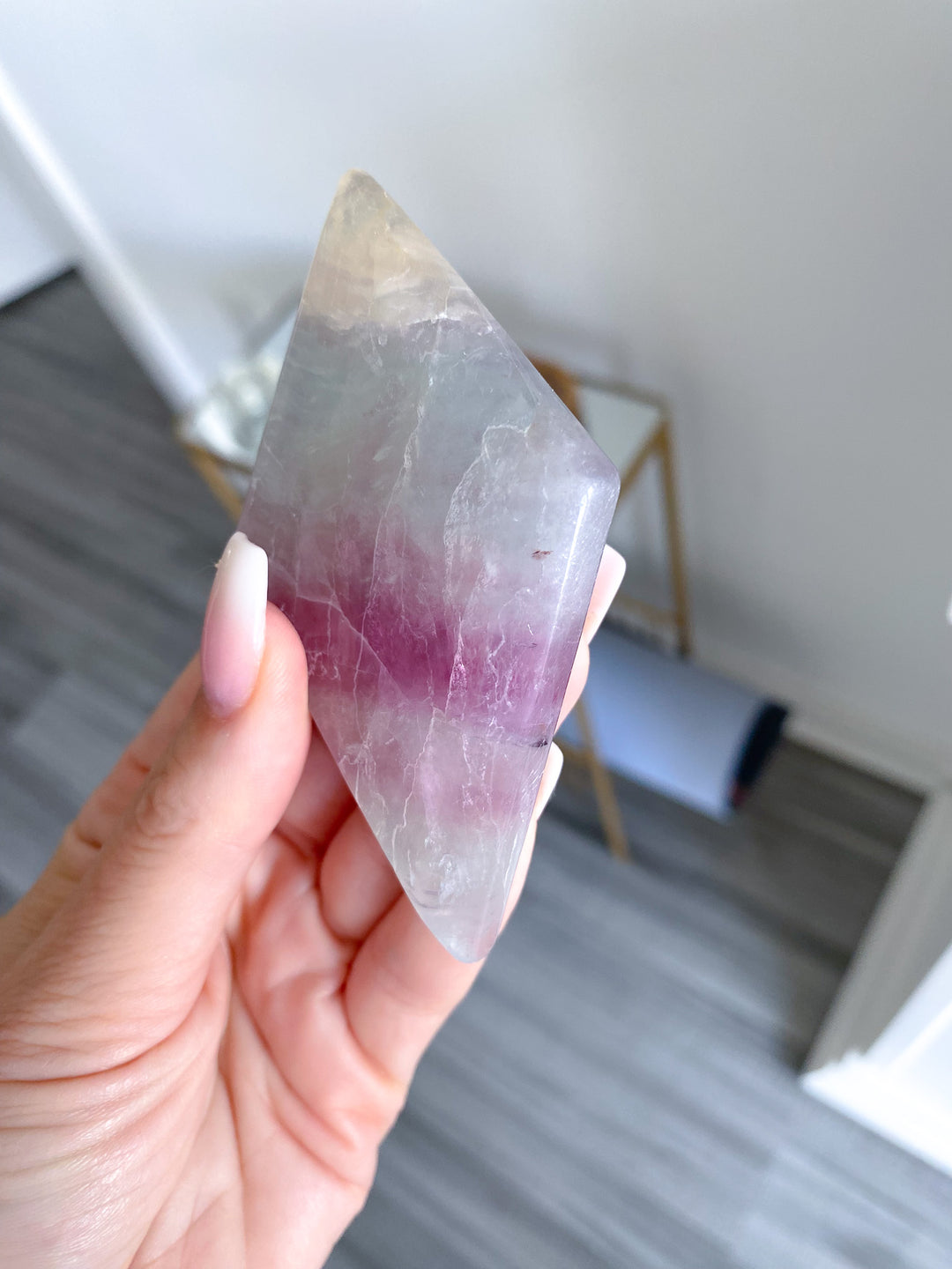B Quality Aqua &amp; Purple Fluorite Diamond on Stand 