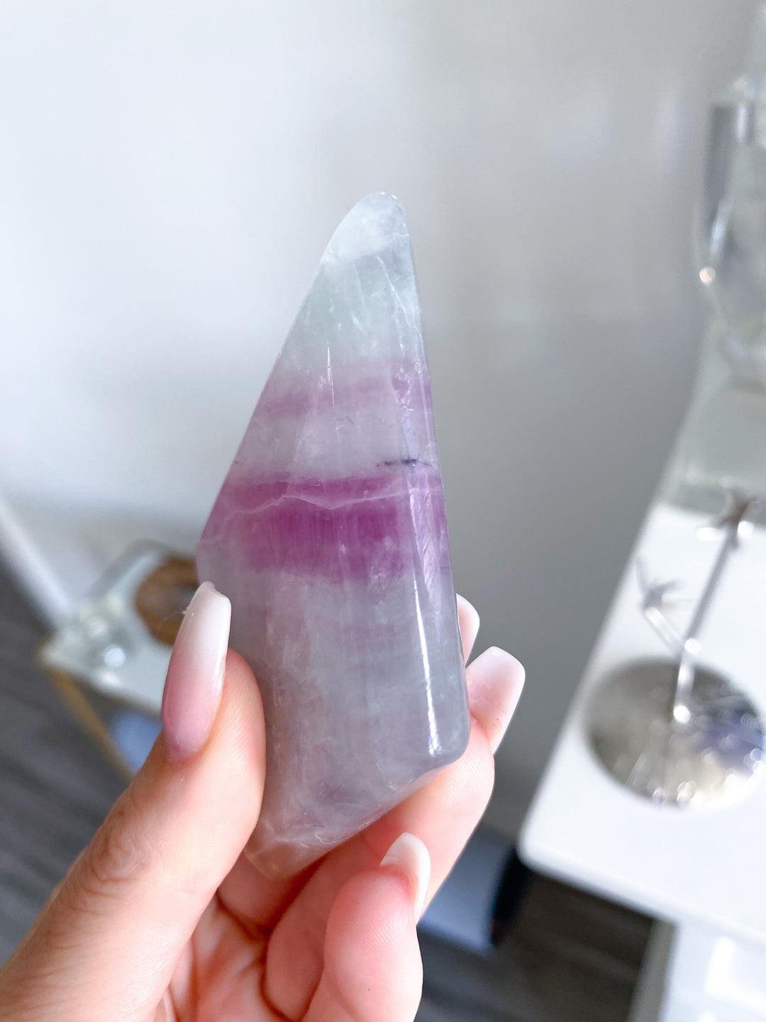B Quality Aqua &amp; Purple Fluorite Diamond on Stand 