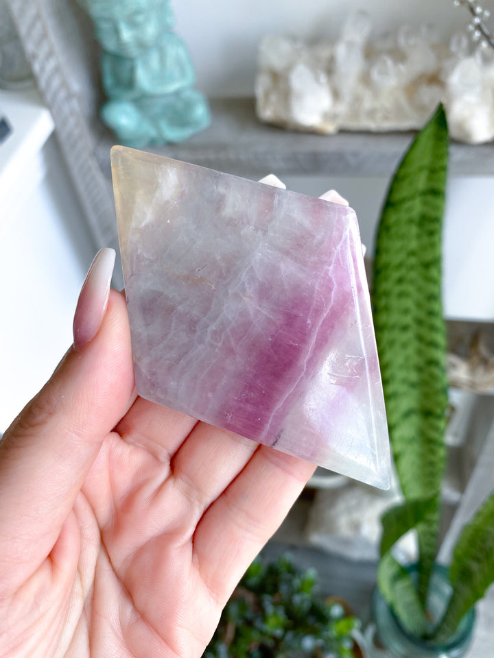 B Quality Aqua &amp; Purple Fluorite Diamond on Stand 