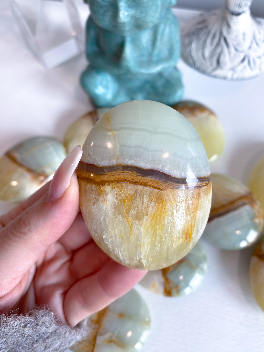 RARE Green Onyx and Yellow Calcite Palm Stone