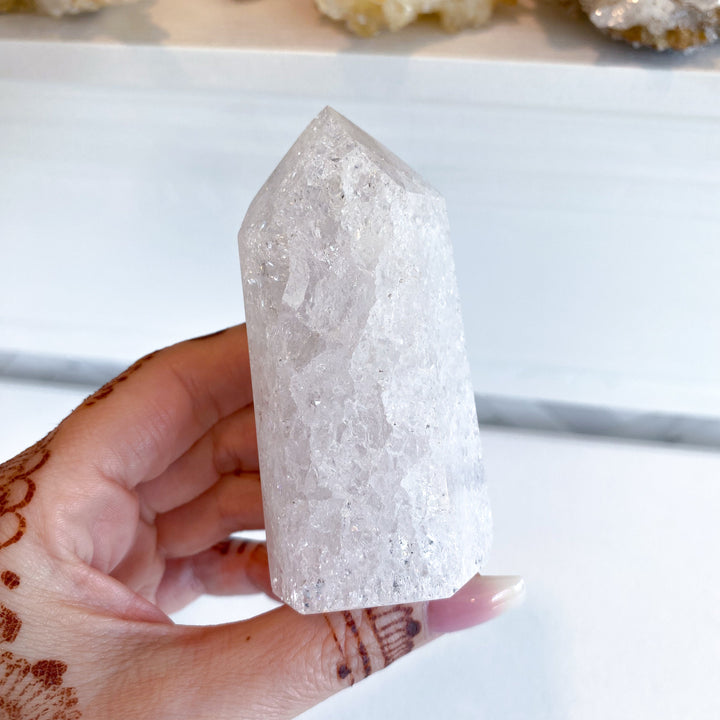 Large Fire & Ice Quartz Cracked Quartz Point #1
