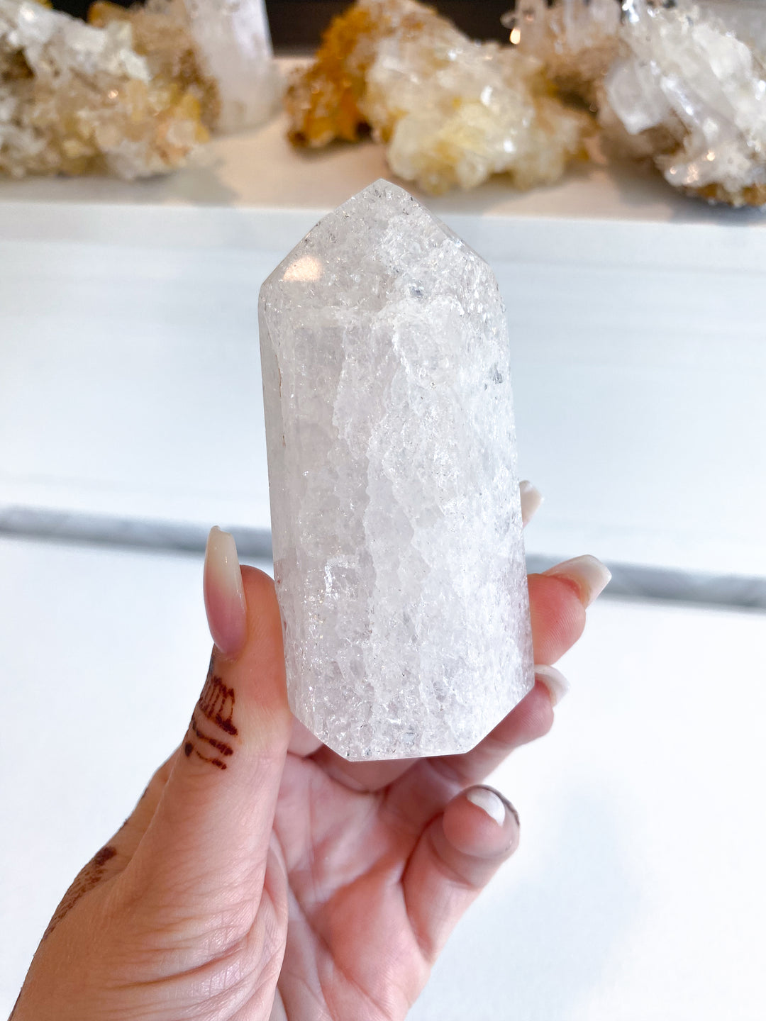Large Fire & Ice Quartz Cracked Quartz Point #1
