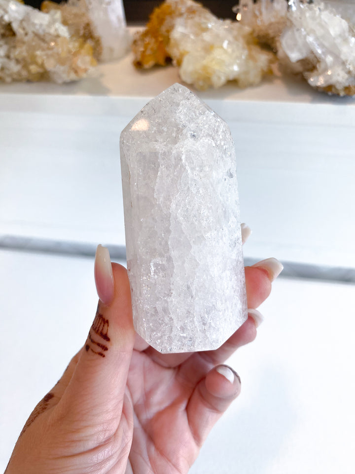 Large Fire & Ice Quartz Cracked Quartz Point #1