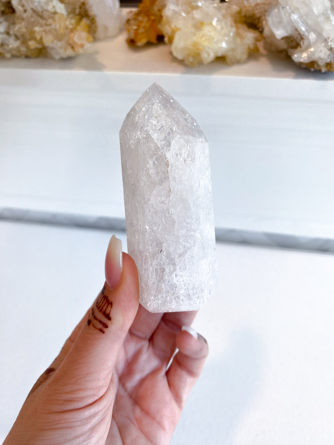 Large Fire & Ice Quartz Cracked Quartz Point #1
