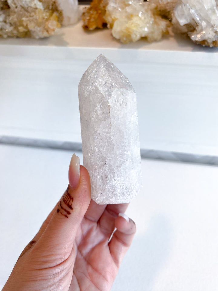 Large Fire & Ice Quartz Cracked Quartz Point #1
