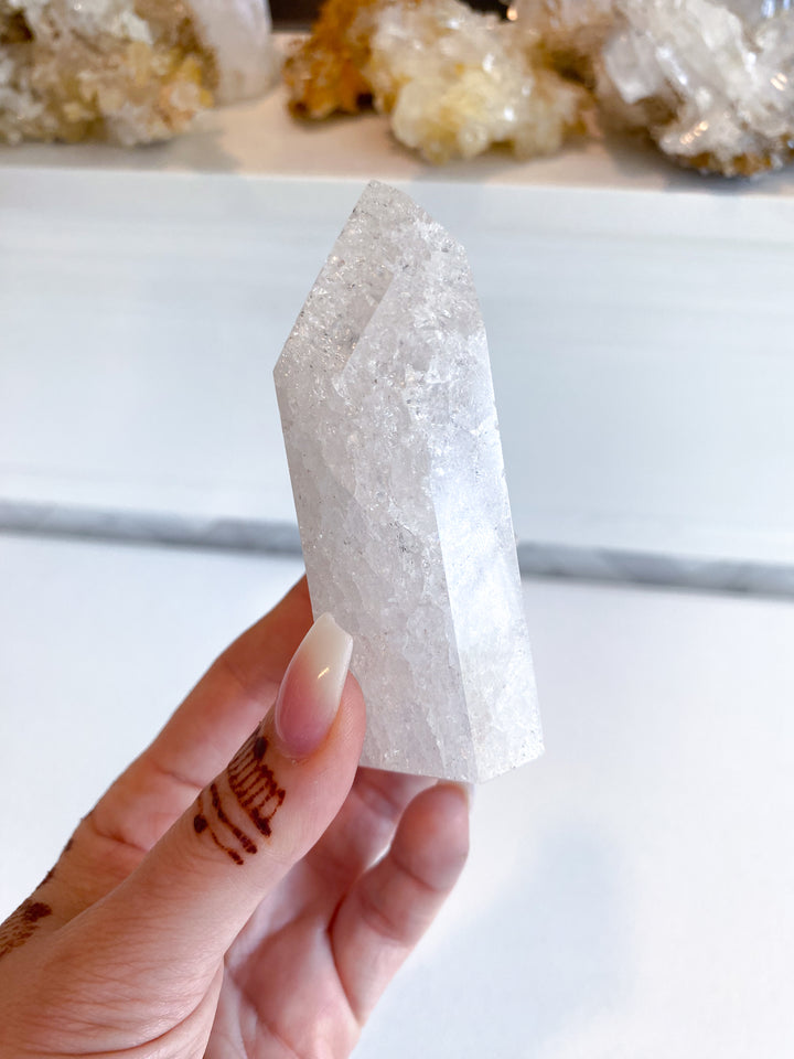 Large Fire & Ice Quartz Cracked Quartz Point #1