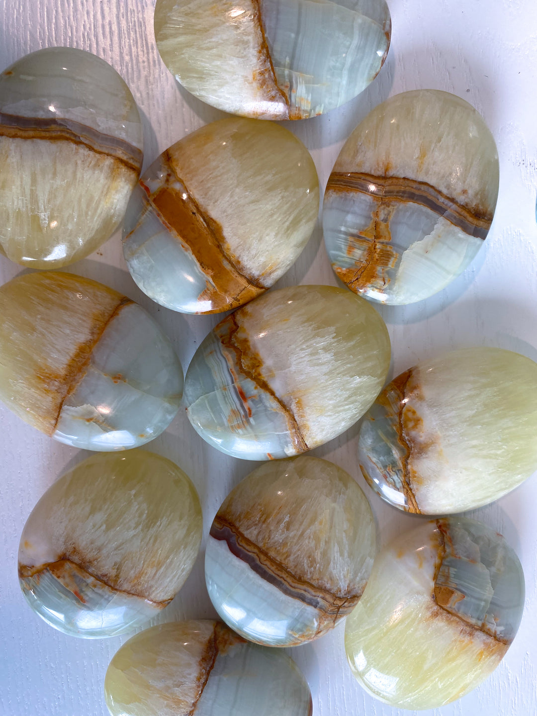 RARE Green Onyx and Yellow Calcite Palm Stone