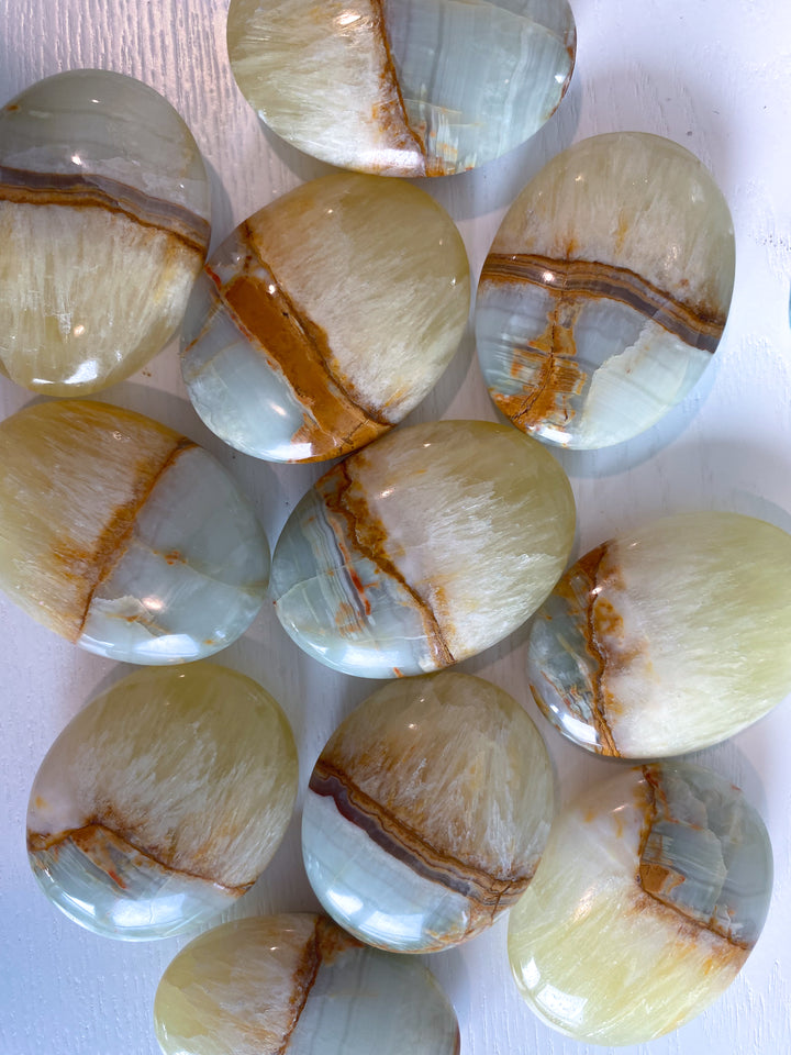 RARE Green Onyx and Yellow Calcite Palm Stone