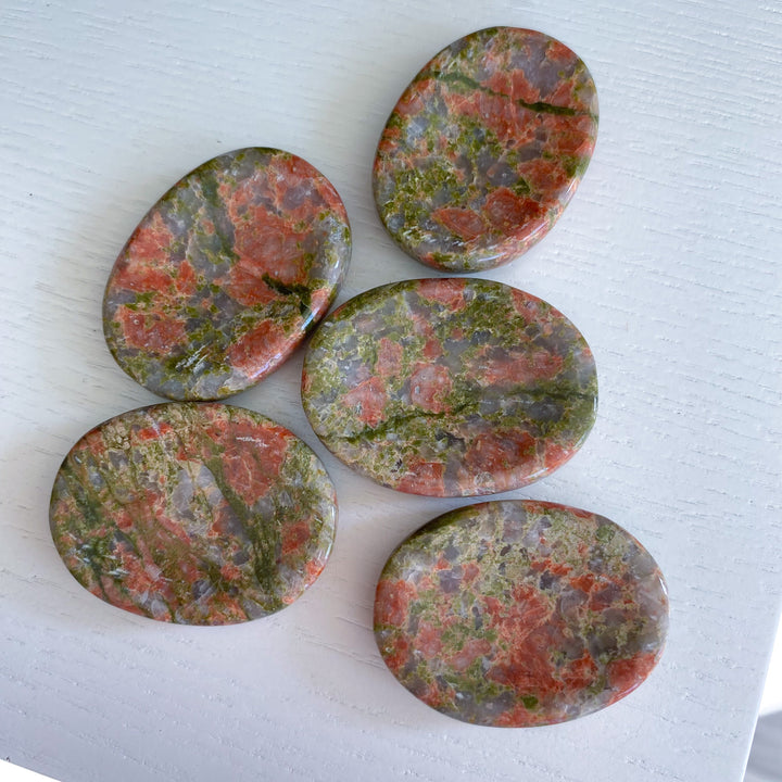 Rosy Flower Unakite Worry Stone