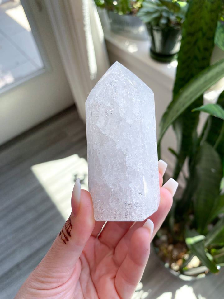 Large Fire & Ice Quartz Cracked Quartz Point #1