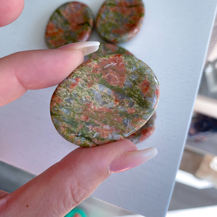 Rosy Flower Unakite Worry Stone
