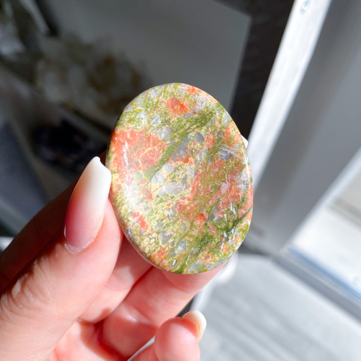 Rosy Flower Unakite Worry Stone